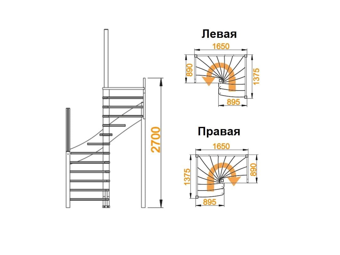 Деревянная лестница с забежными ступенями на второй этаж ЛС-04М!-3