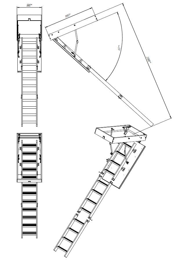 Чердачная лестница 600х1200 L-2800 мм. ЧЛ-1!-2