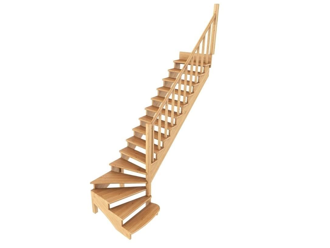 Деревянная г-образная лестница с поворотом на 90° К-001М/8-1