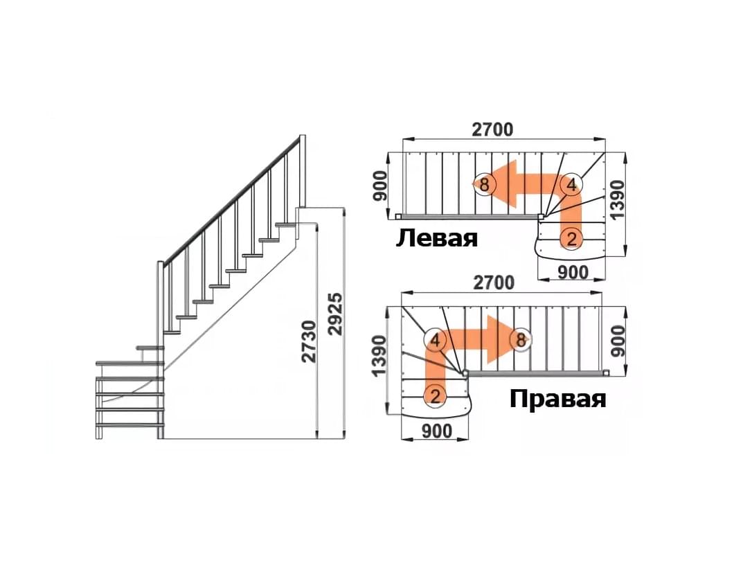 Деревянная лестница К-001м/1!-3