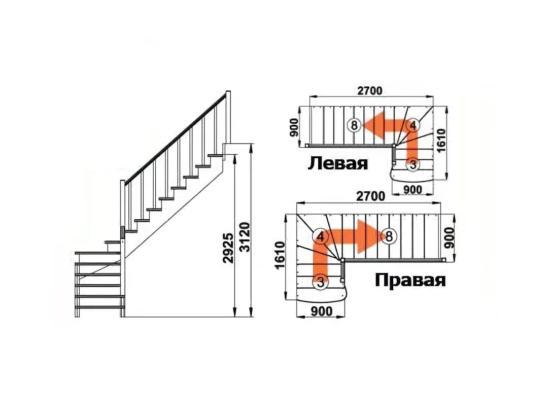 Деревянная лестница К-001М/4-3