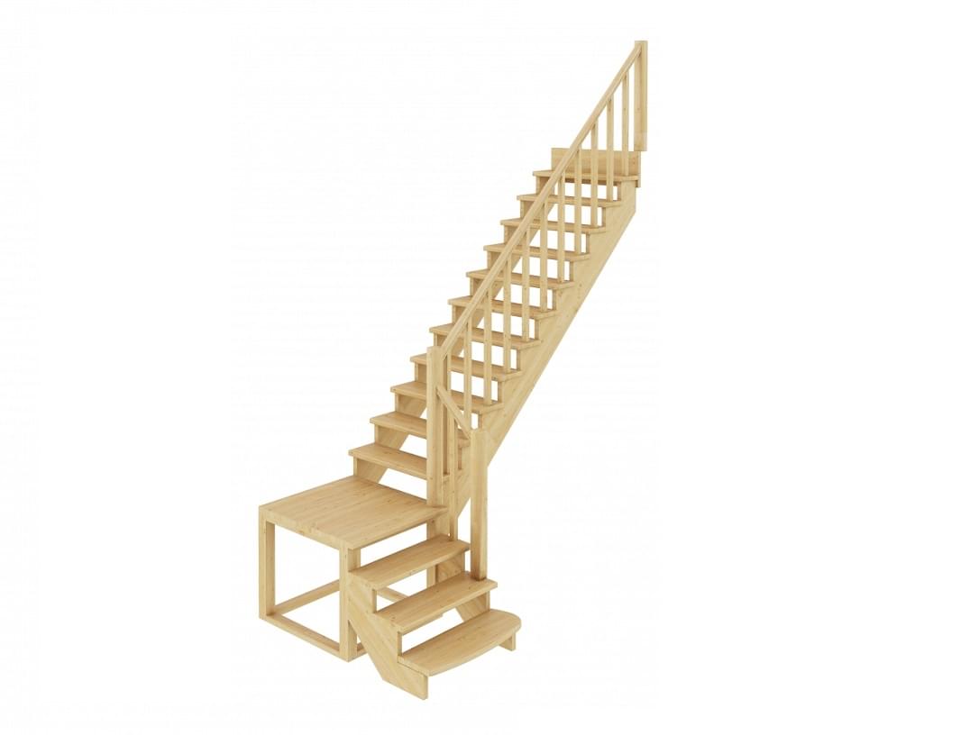 Деревянная г-образная лестница с поворотом на 90° К-002М/1!-1