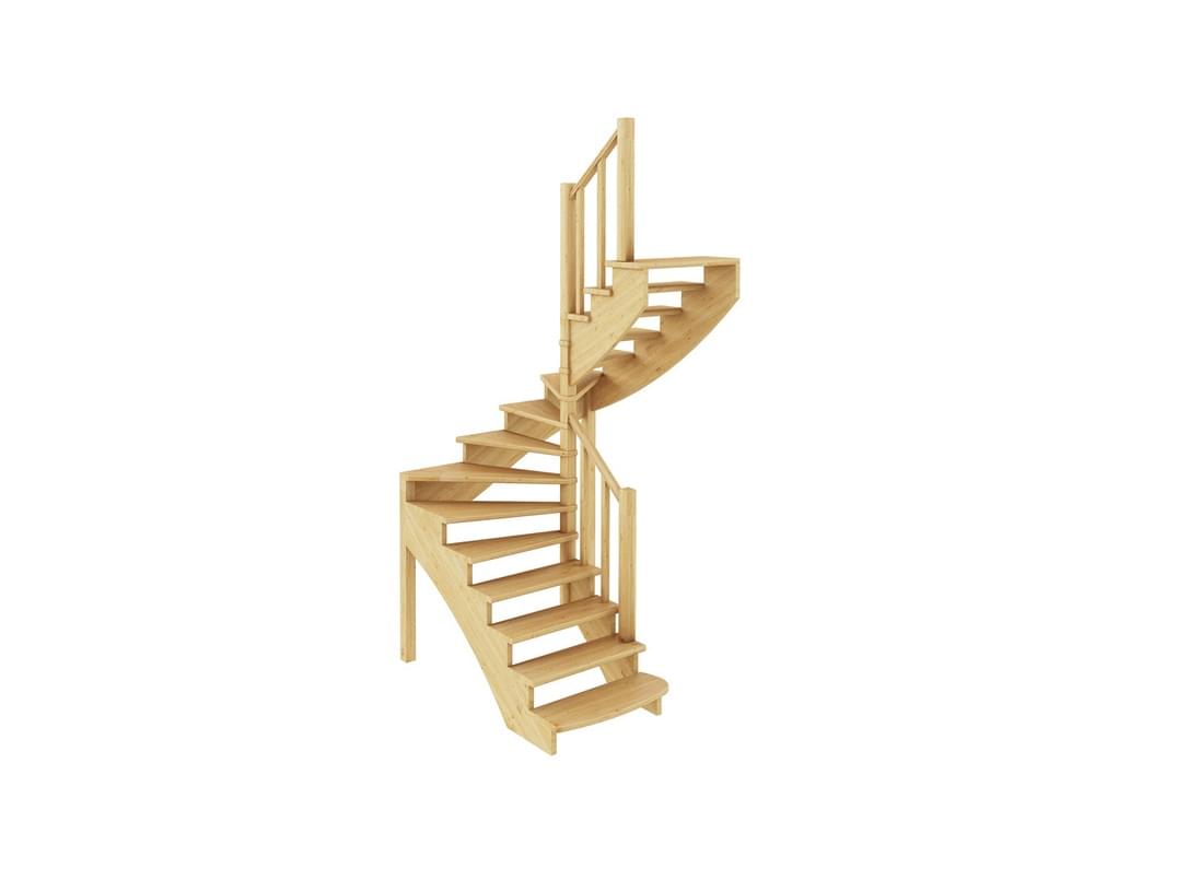 недорогая Деревянная лестница с забежными ступенями К-003М/1-1