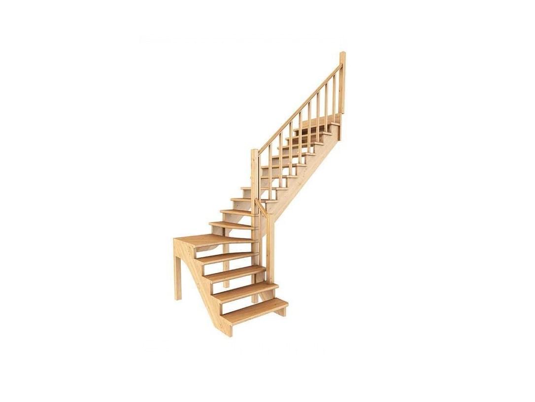 Деревянная г-образная лестница с поворотом на 90° К-031М/4-1