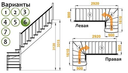 деревянная лестница К-001м/6-2