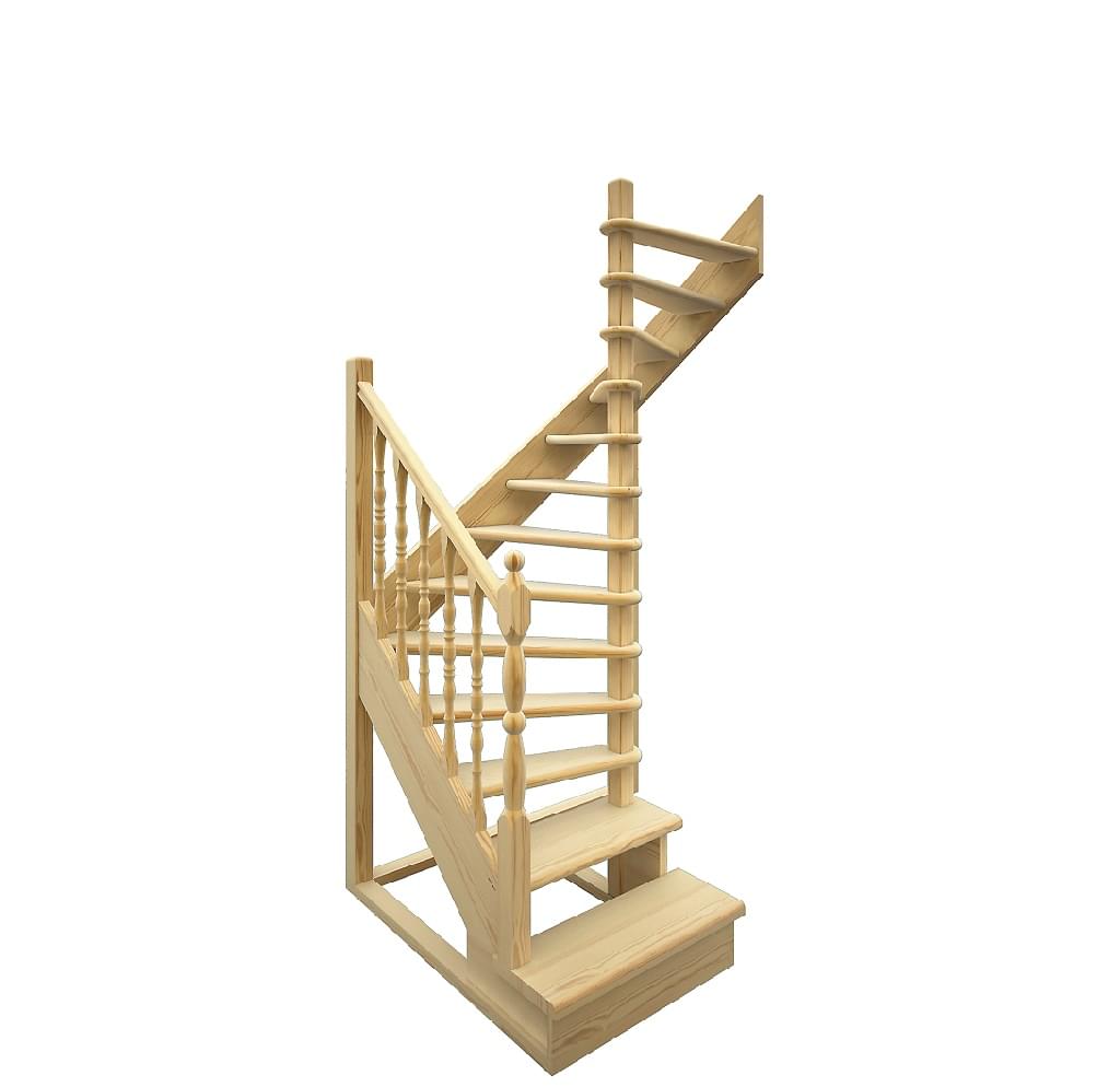 Деревянная Лестница ЛЕС-03 УНИВЕРСАЛЬНАЯ с забежными ступенями-1