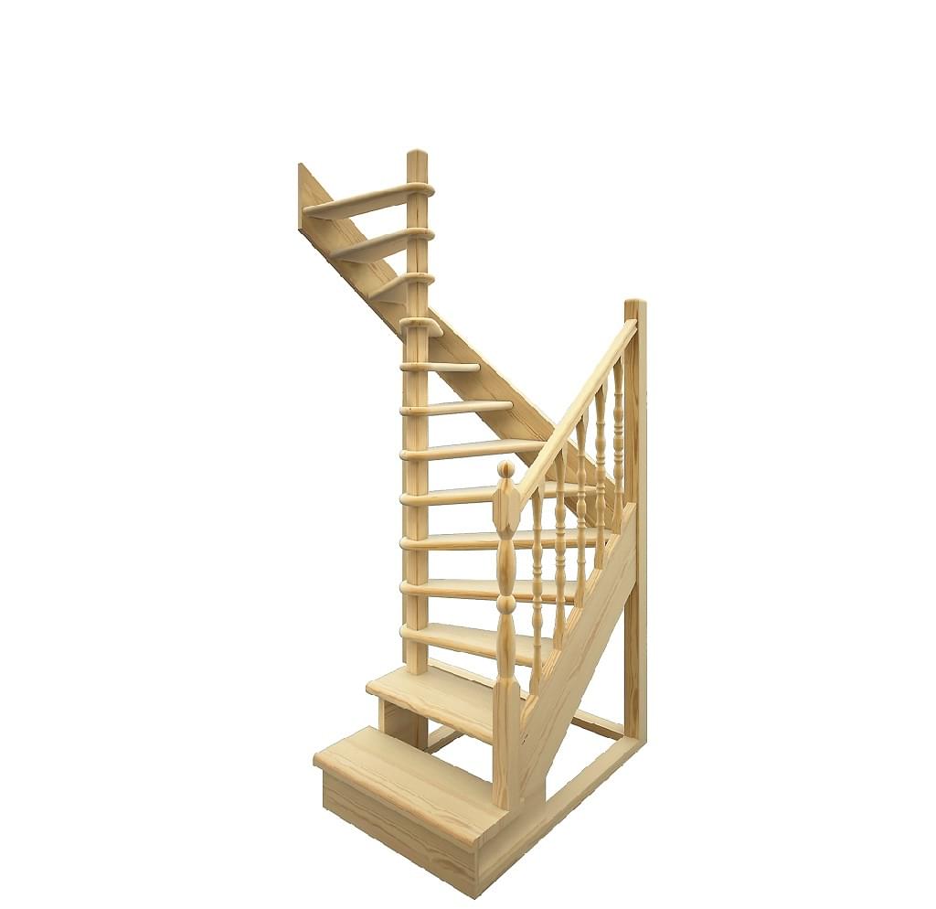 Деревянная Лестница ЛЕС-03 УНИВЕРСАЛЬНАЯ с забежными ступенями-2