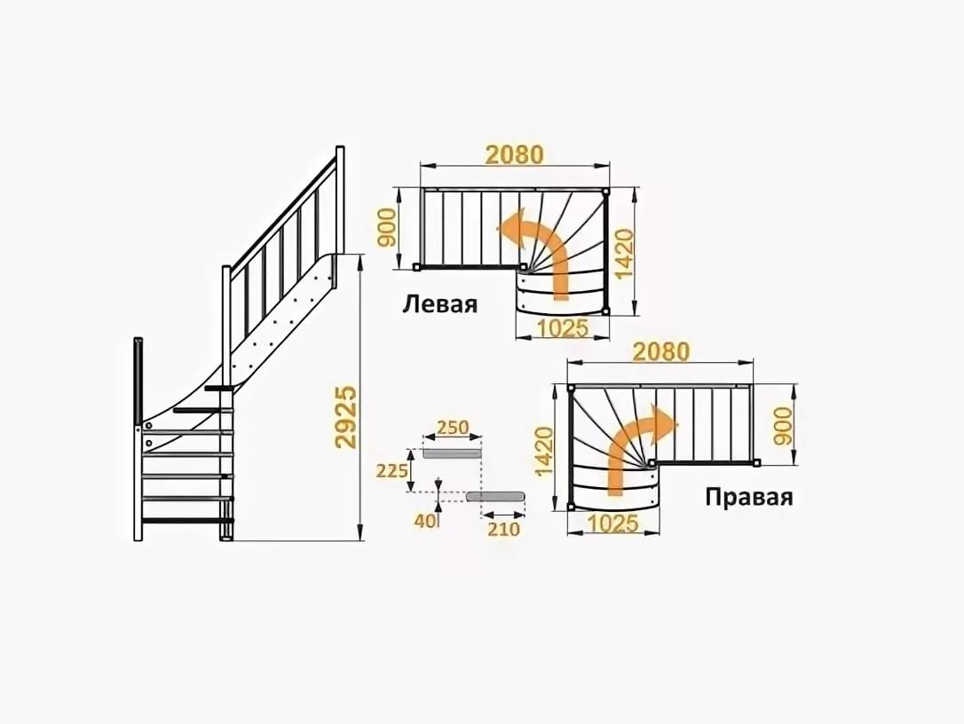 Деревянная лестница с забежными ступенями ЛС-09М/2!-3