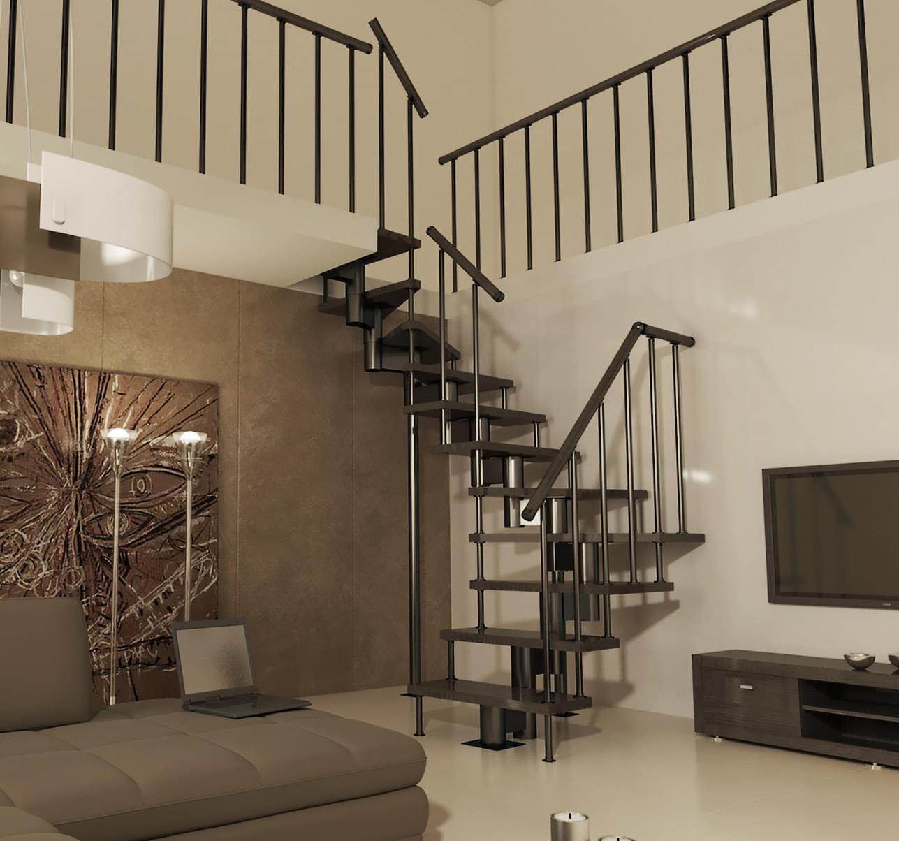 Модульная лестница с поворотом в дом на второй этаж Modul Lux home-0