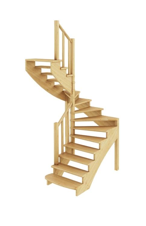 Недорогая деревянная лестница с забежными ступенями К-003М/1, цена от .